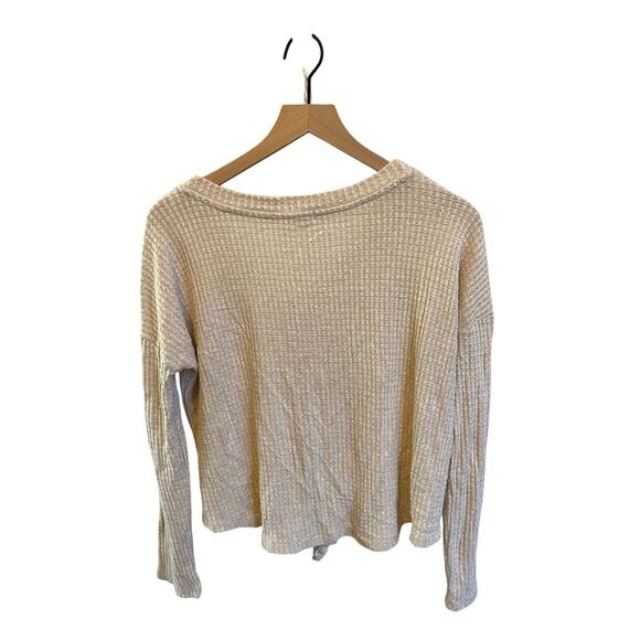 Pink Republic Top Botton Down Tie-Front Thermal V-Neck Cardigan Biege Size Med - Picture 2 of 9